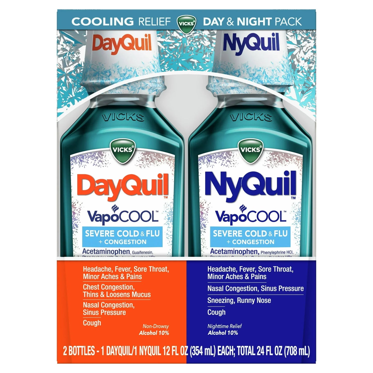Vicks DayQuil & NyQuil Severe Cold & Flu VapoCool Liquid, 2x12 fl oz - Exotic Pro