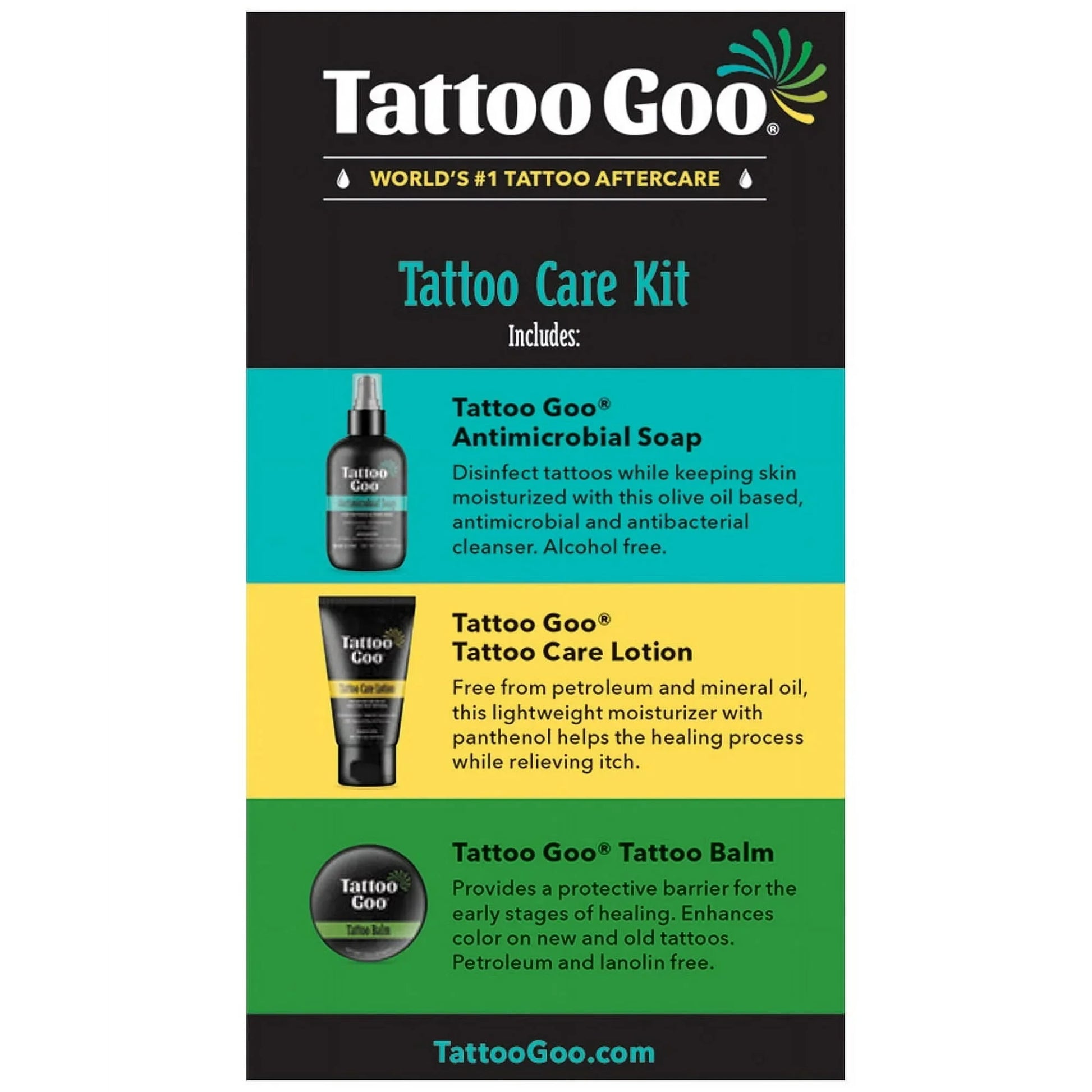Tattoo Goo Tattoo Care Kit – Antimicrobial Soap, Balm & Lotion - Exotic Pro
