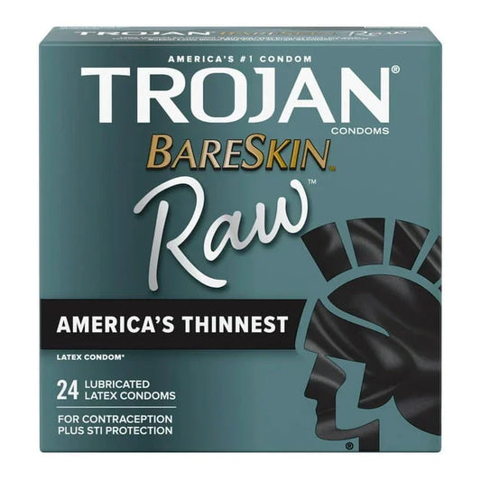 TROJAN BareSkin Raw Lubricated Thin Condoms, 24 Count Pack - Exotic Pro