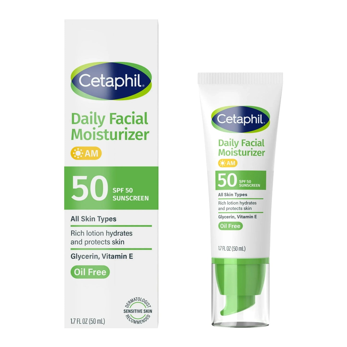 Cetaphil Daily Facial Moisturizer with SPF50, Fragrance Free, 1.7 oz - Exotic Pro
