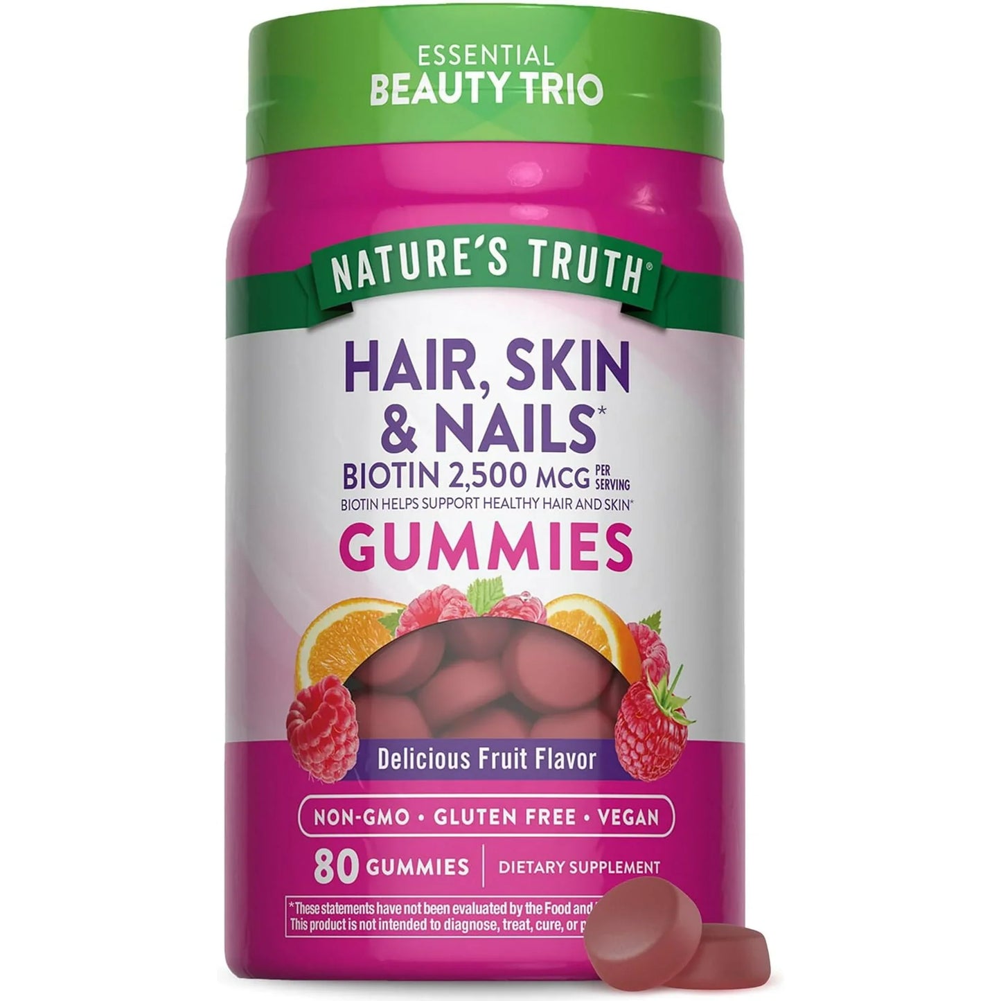 &nbsp;Hair Skin and Nails Gummies | 80 Count | 2500mcg of Biotin | Vegan, Non-GMO, Gluten Free Supplement | Vitamin for Women &amp; Men | by Nature's Truth - Exotic Pro