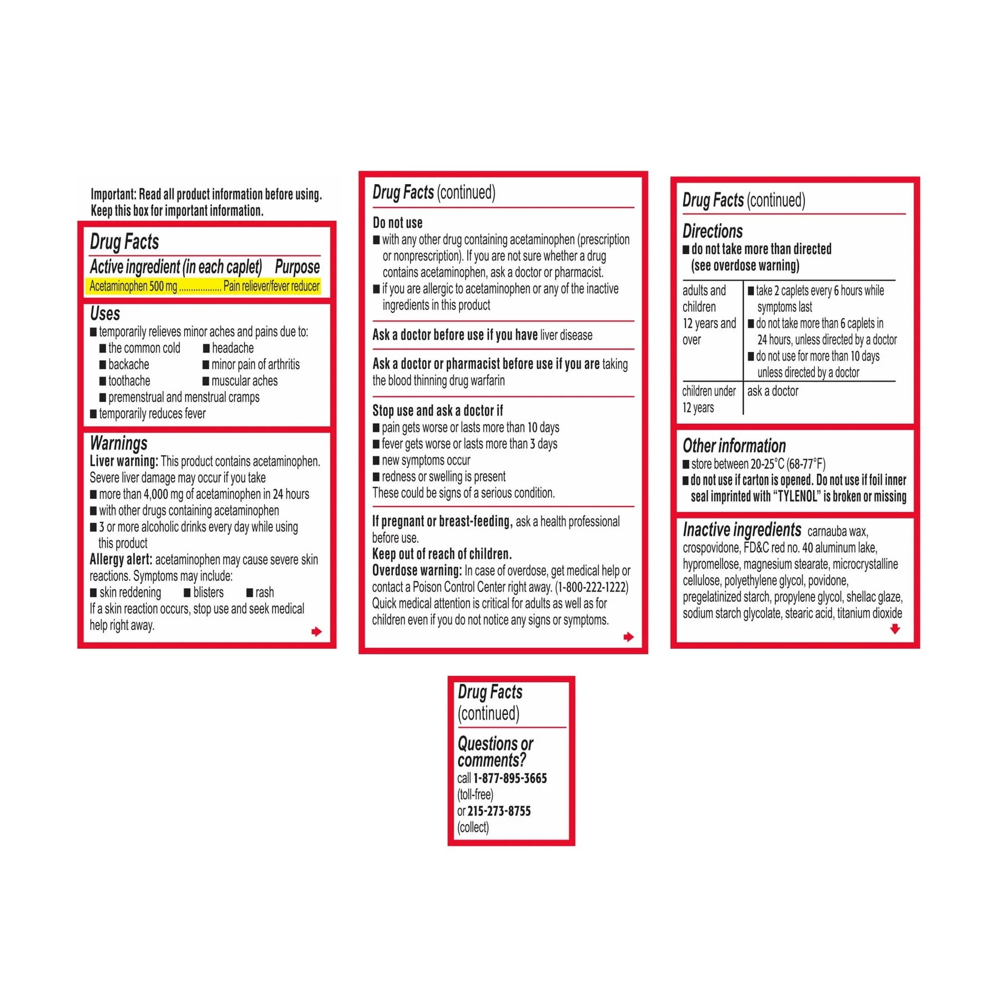 Tylenol Extra Strength 500mg Acetaminophen Caplets – 50 Count - Exotic Pro
