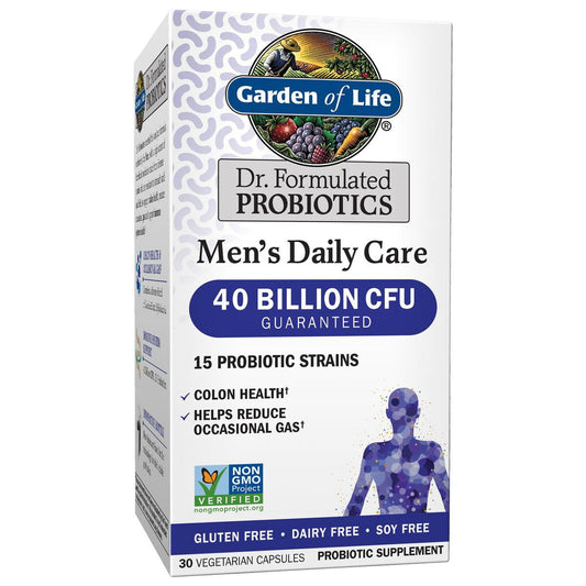 Garden of Life Dr. Formulated Probiotics Men's Daily Care 40 Billion CFU 15 Strains Colon Health and Helps Reduce Occasional Gas - 30 Capsules