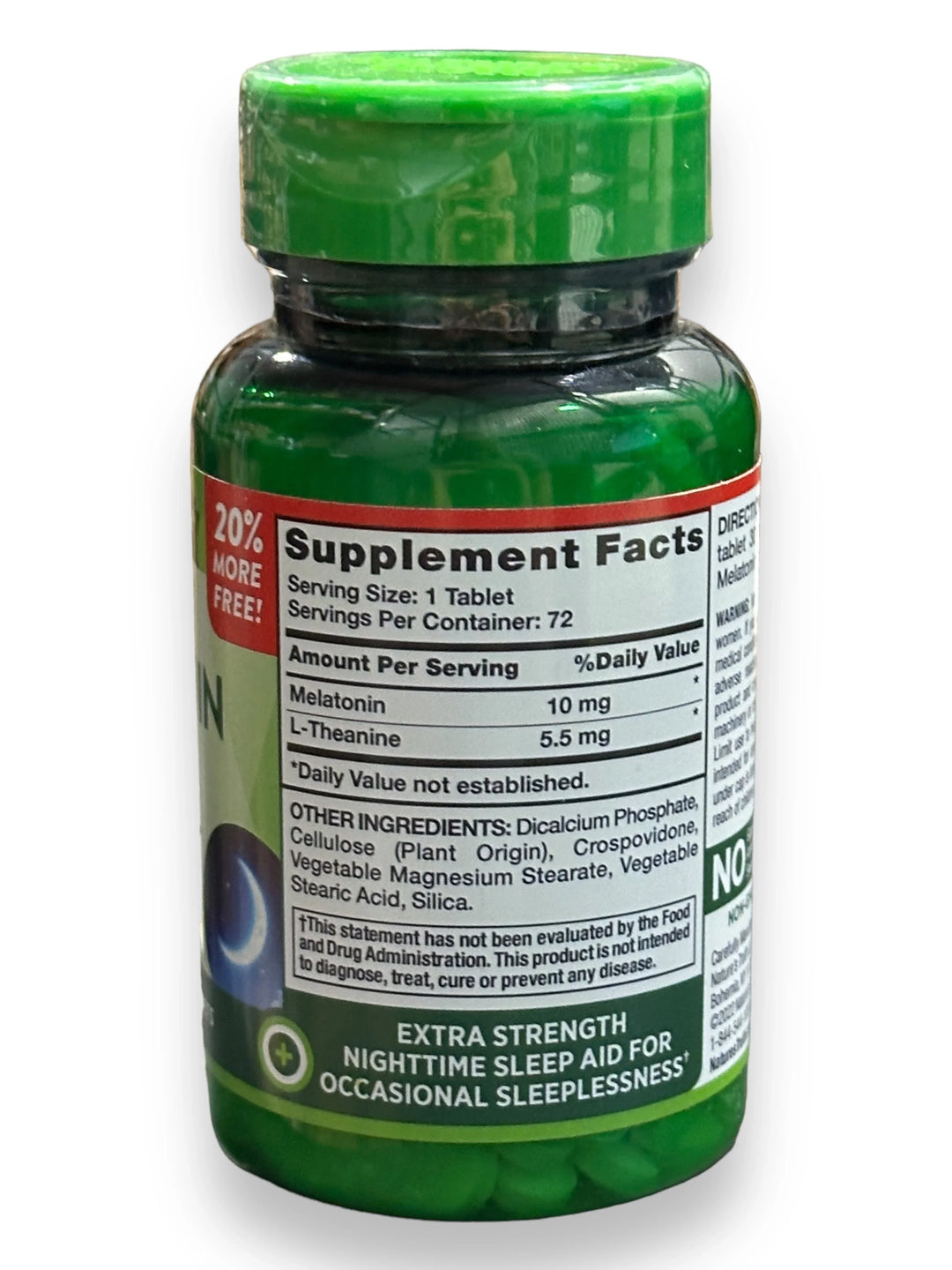 Melatonin 10 mg + L-Theanine | 72 Tablets | Maximum Strength Nighttime Sleep Aid | Vegetarian, Non-GMO, Gluten Free | by Nature&