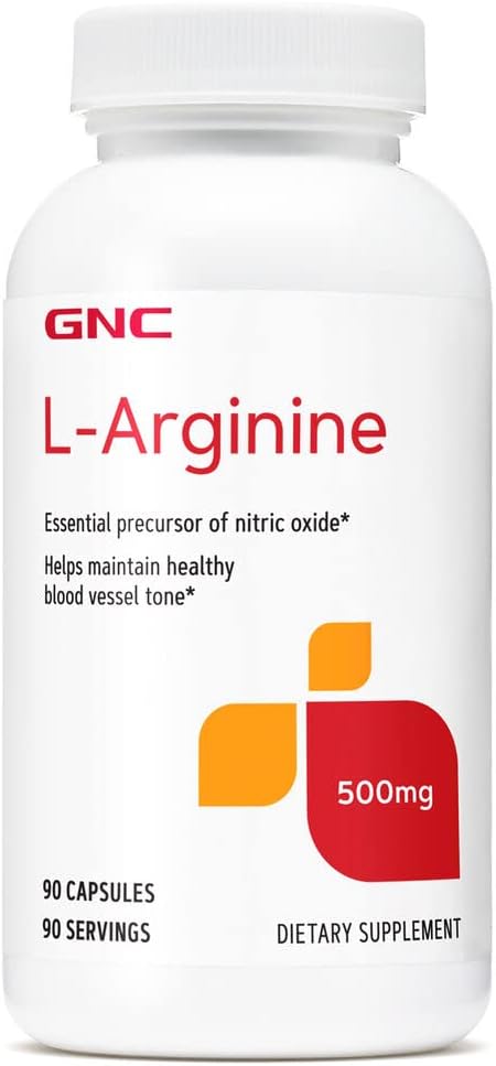 GNC L-Arginine 500mg, 90 Capsules, Increases Nitric Oxide Production