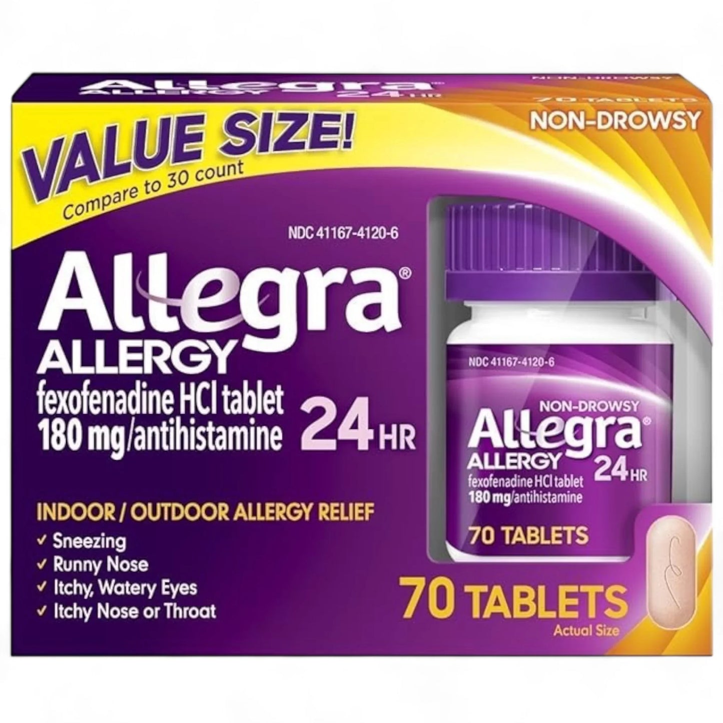 Allegra Adult 24 Hour Allergy Tablets, 180mg - 70 Tablets - Exotic Pro