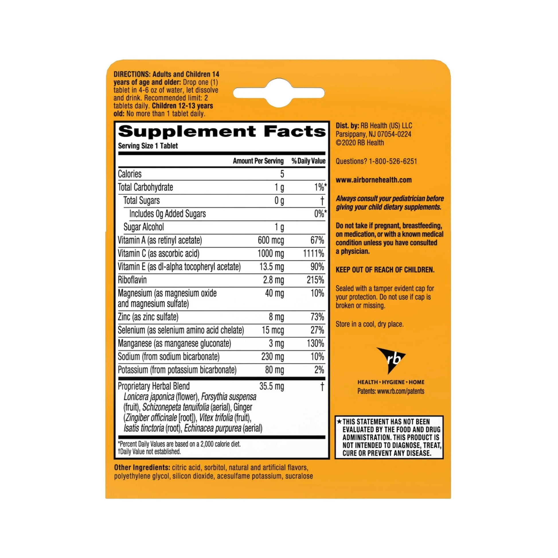 Airborne Vitamin C 1000mg Immune Support Effervescent Tablets, 20 Ct - Exotic Pro