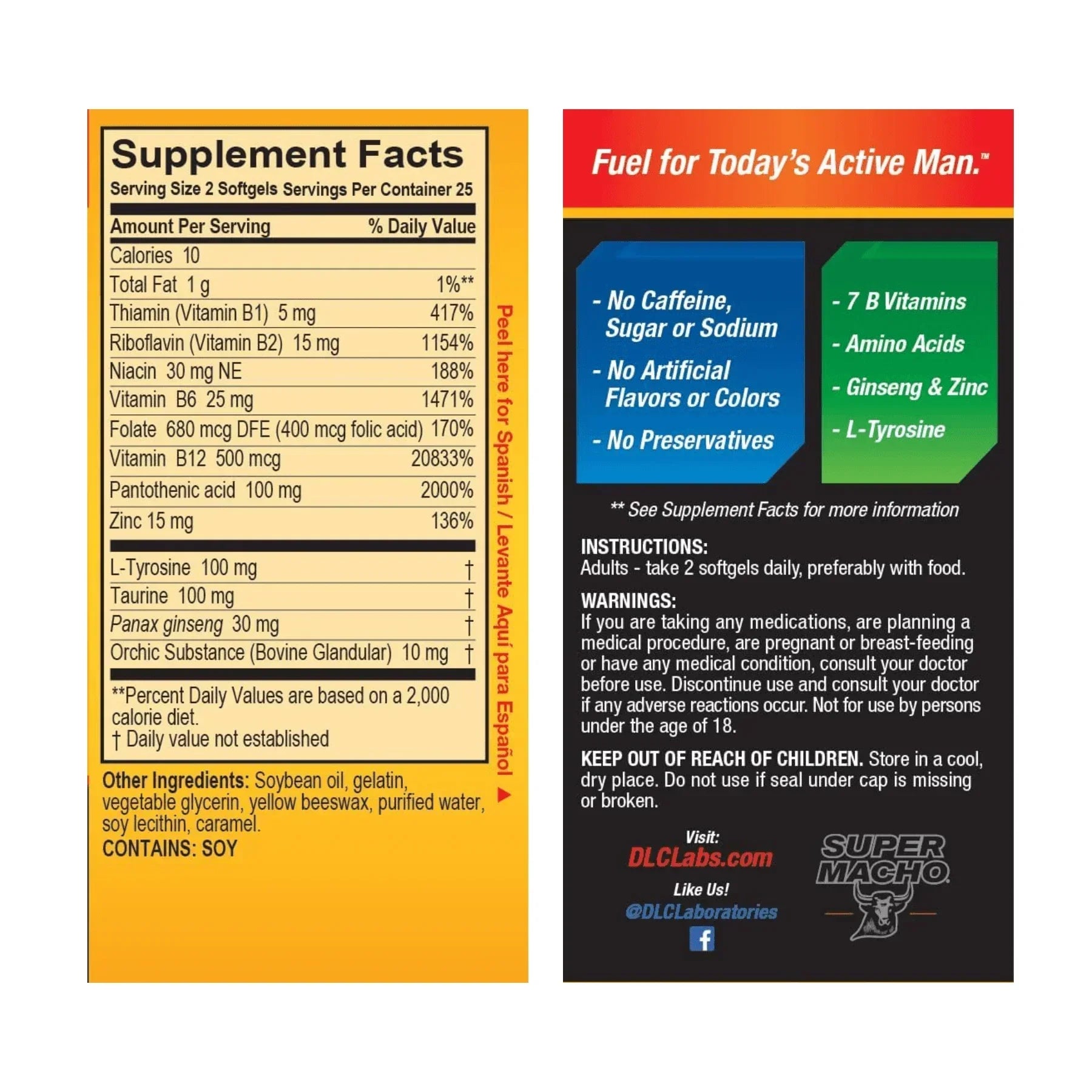 Super Macho Vitamin B Supplement for Men | 50 Ct with Ginseng & Zinc (Pack of 2) - Exotic Pro