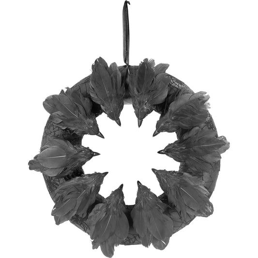 Spooky Village 18" Crow Wreath – Halloween Door or Wall Decoration - Exotic Pro