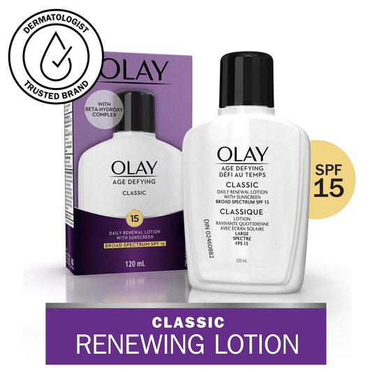 OLAY Age Defying Classic Daily Renewal Lotion with Sunscreen, Classic, 4 oz