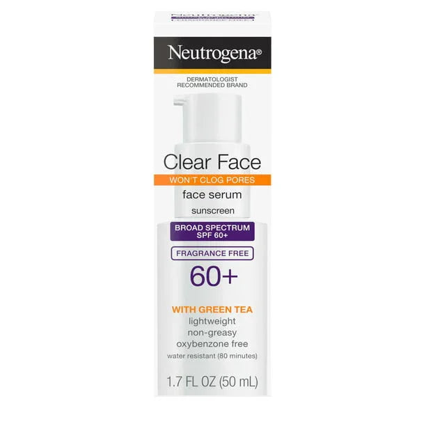 Neutrogena Clear Face SPF 60 Serum Sunscreen with Green Tea – 1.7 fl oz - Exotic Pro