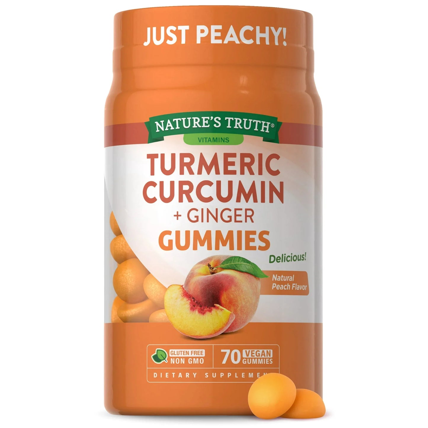 Vegan Turmeric Curcumin Gummies | 70 Count | Plus Ginger | Peach Flavor | Non-GMO & Gluten Free Supplement | By Natures Truth - Exotic Pro