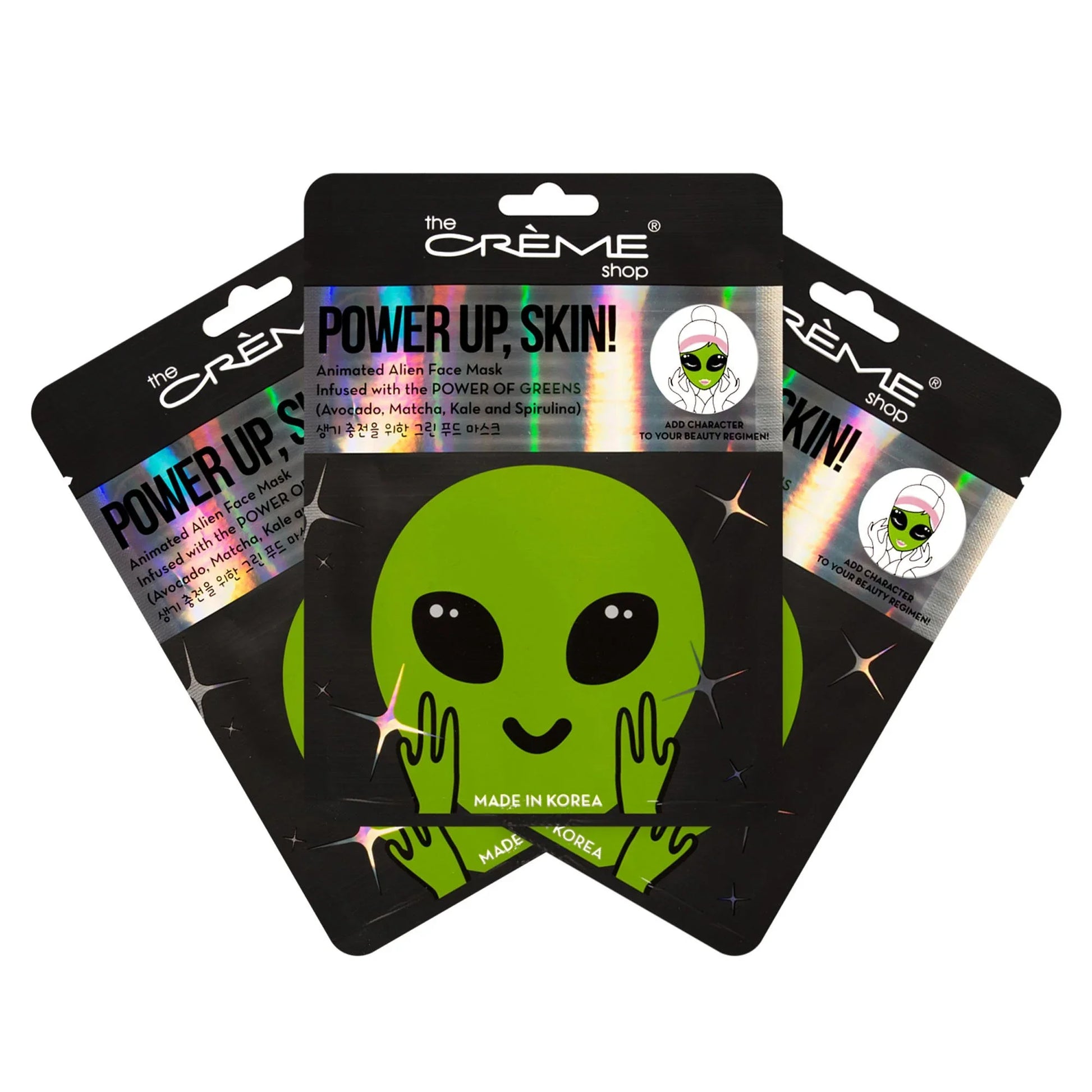 The Crème Shop - Power Up, Skin! Animated Alien Face Mask - Power of Greens - 3 Pack - Exotic Pro