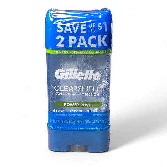 Gillette Antiperspirant Deodorant for Men, Clear Gel, Powder Rush, Twin Pack, 3.8oz