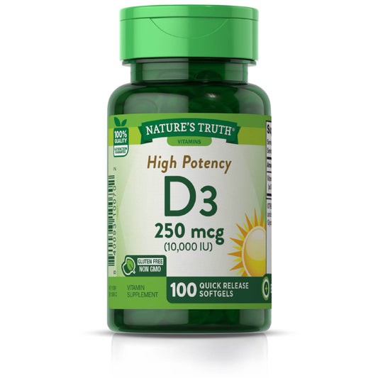 D3 10,000 IU | 100 Softgels | High Potency Vitamin | Non-GMO, Gluten Free | by Nature's Truth