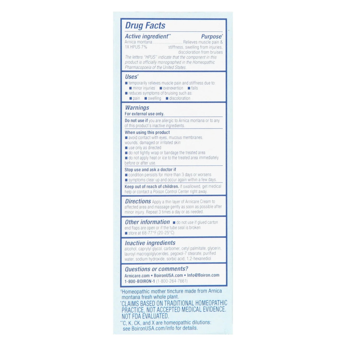 Boiron Arnicare Cream Homeopathic Pain Relief - 2.5 oz - Exotic Pro