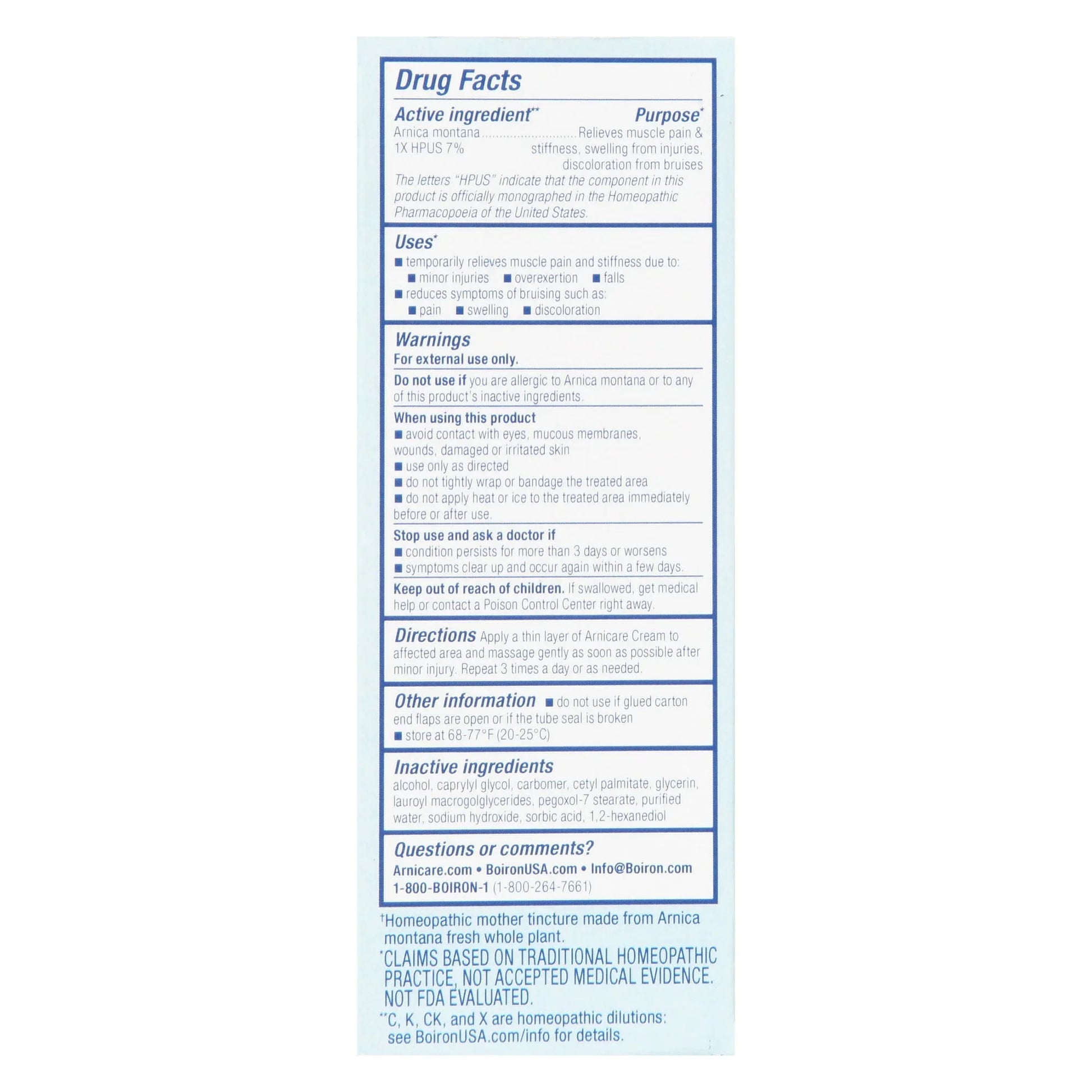 Boiron Arnicare Cream Homeopathic Pain Relief - 2.5 oz - Exotic Pro