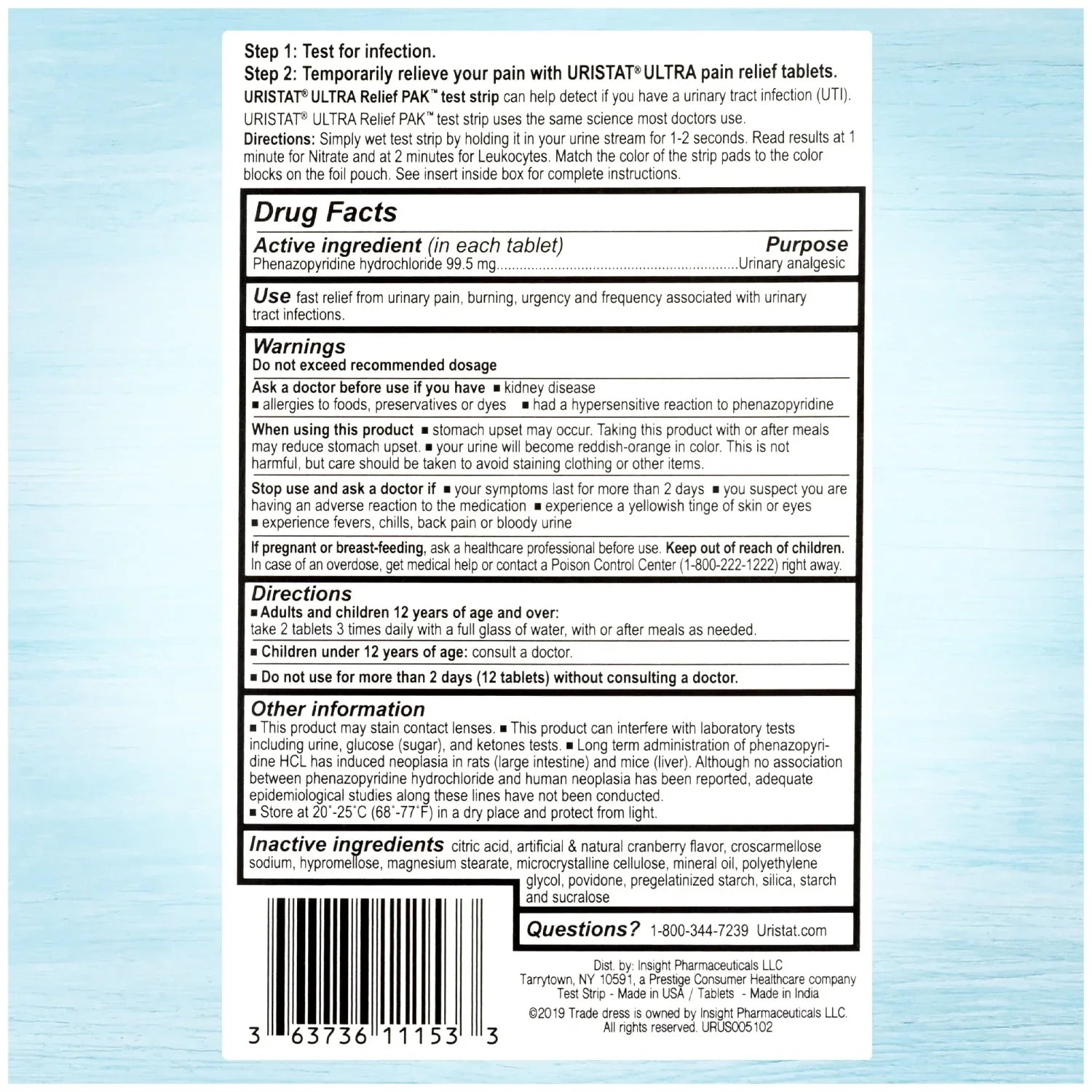 Uristat UTI Relief Pak with Cranberry – 12 Ct | Fast Urinary Pain Relief - Exotic Pro