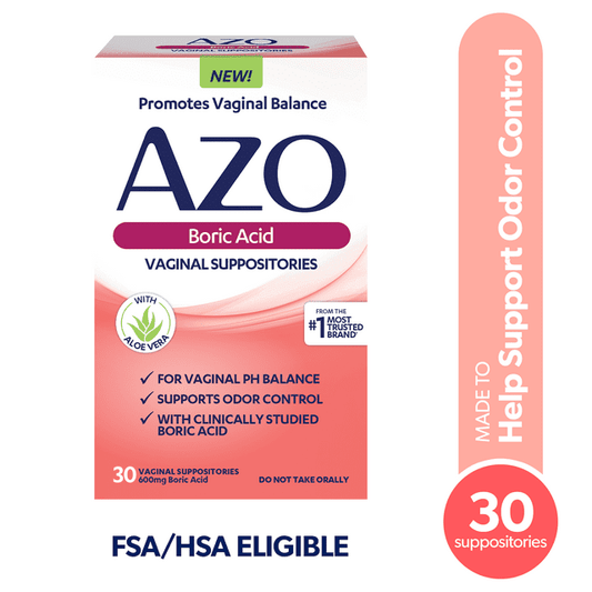 AZO Boric Acid Vaginal Suppositories for Odor Control, 30 Ct, HSA/FSA Eligible - Exotic Pro