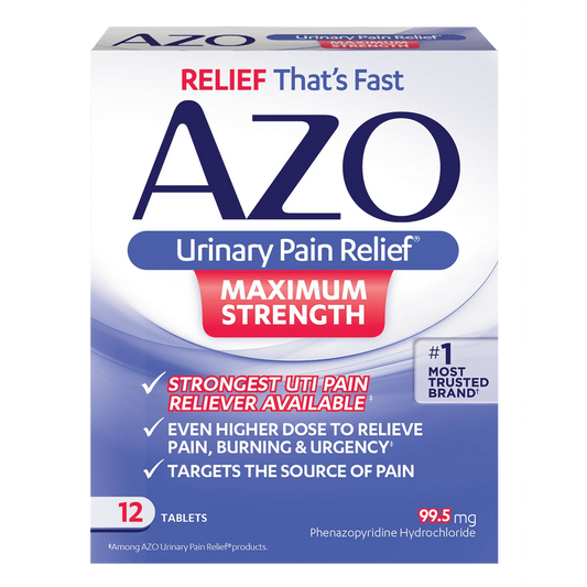 AZO Standard Maximum Strength Urinary Pain Relief Tablets, 12 Count - Exotic Pro