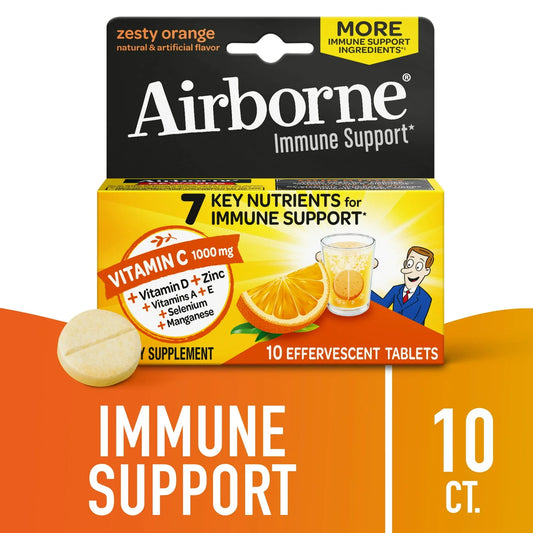 Airborne Vitamin C 1000mg 10 Ct | Zesty Orange Immune Support Effervescent Tabs - Exotic Pro