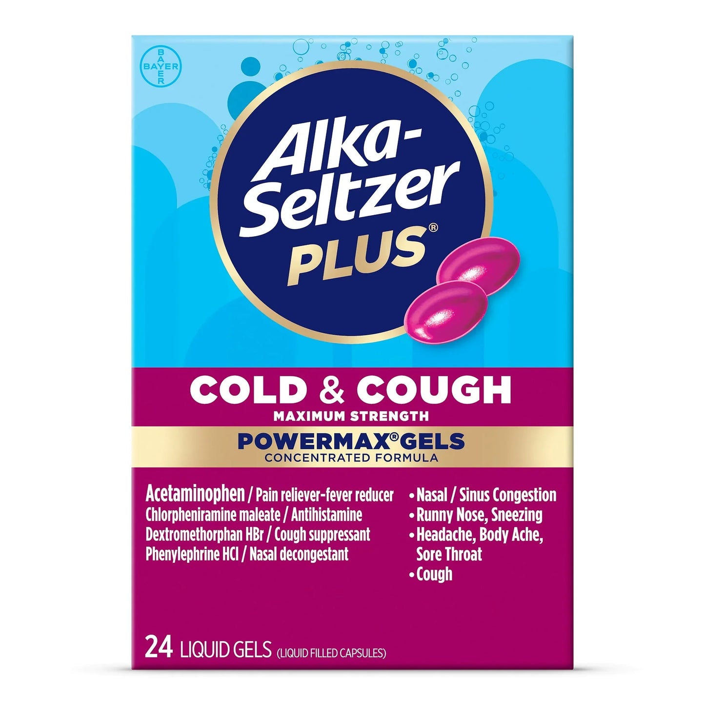 Alka-Seltzer Plus PowerMax Cold & Cough Liquid Gels, 24 Ct - Exotic Pro