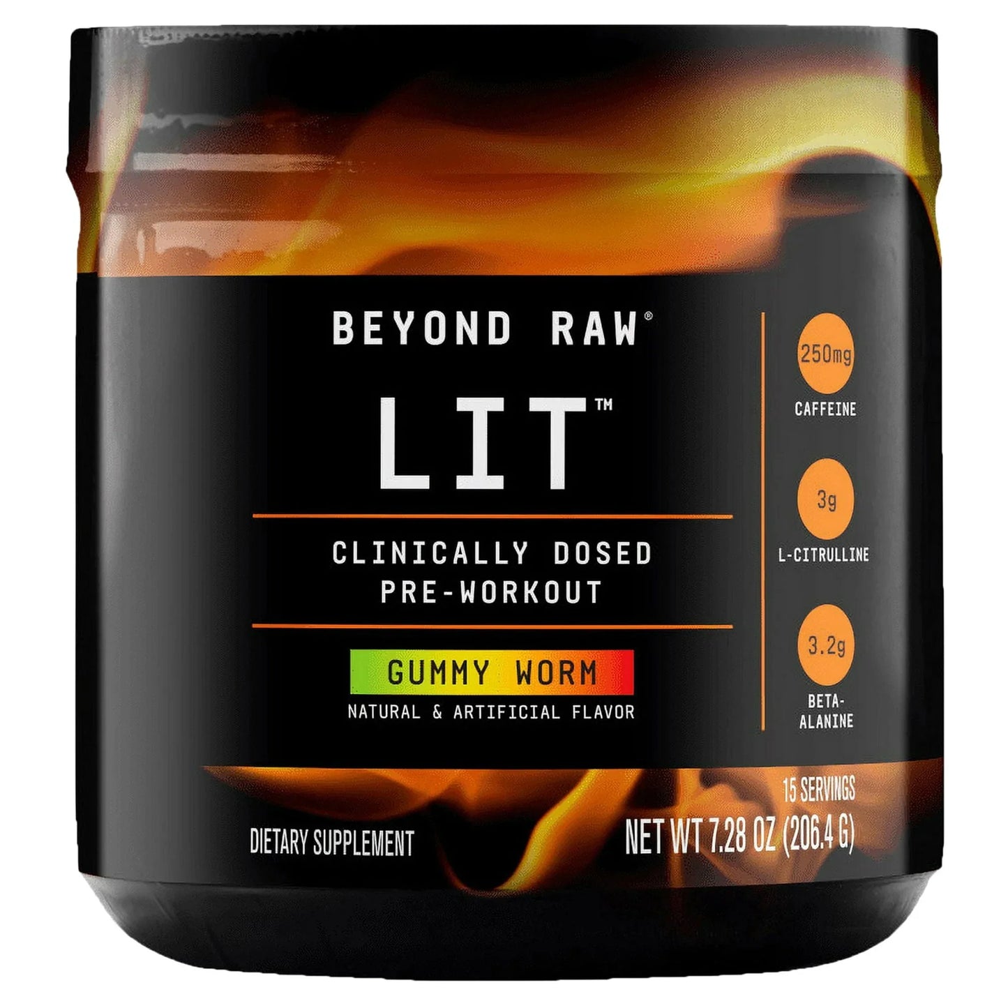 Beyond Raw LIT Pre-Workout Powder – Gummy Worm, 250mg Caffeine, 7.44 oz - Exotic Pro