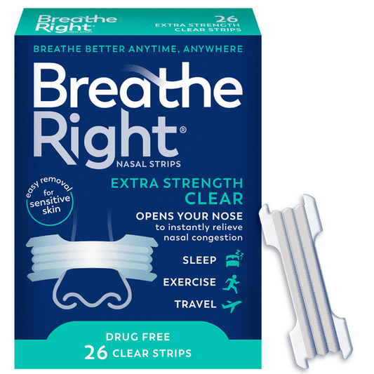 Breathe Right Extra Strength Clear Nasal Strips – 26 Ct, Sensitive Skin - Exotic Pro