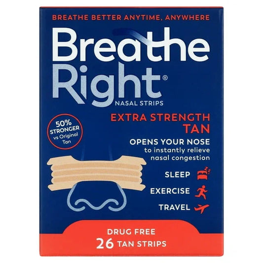 Breathe Right Extra Strength Tan Nasal Strips – 26 Ct, Snoring Relief - Exotic Pro