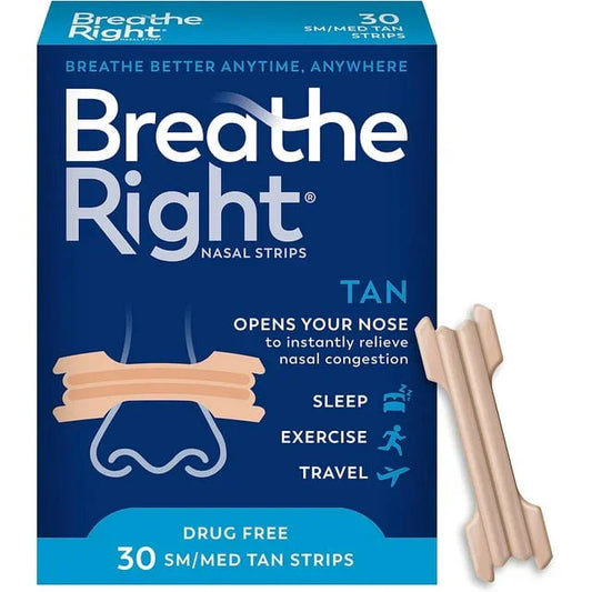 Breathe Right Original Tan Nasal Strips, Small/Medium, Drug-Free, 30 Ct - Exotic Pro