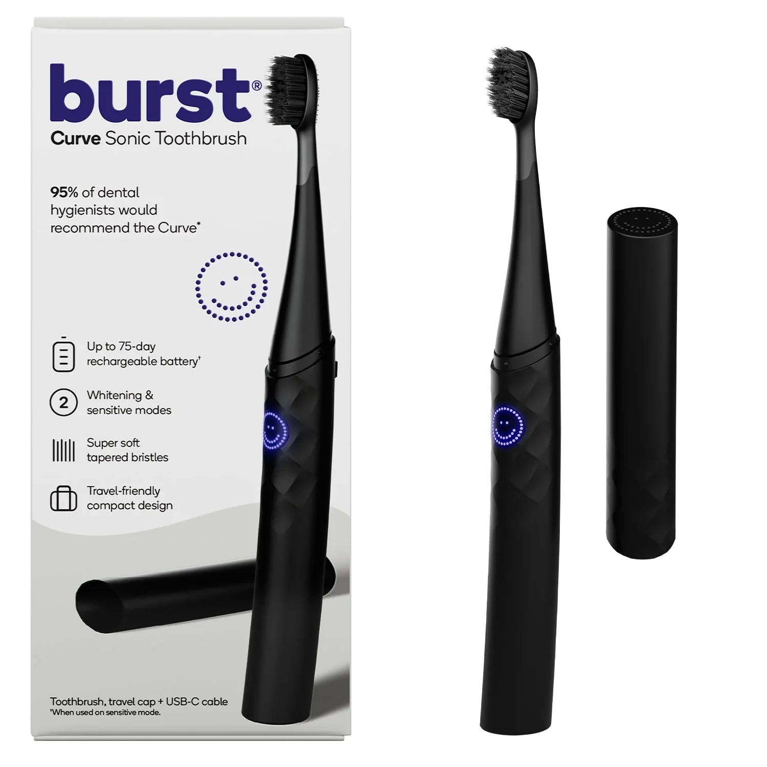 BURST Curve Sonic Rechargeable Electric Toothbrush with Timer – Black - Exotic Pro