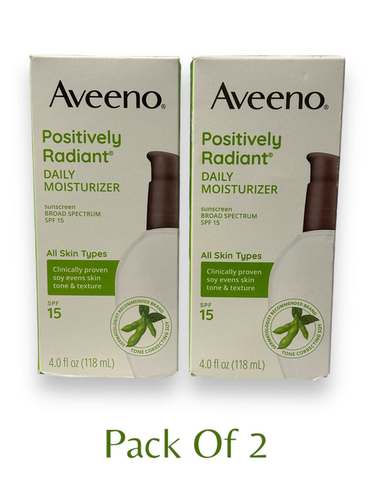 Aveeno Positively Radiant Daily Face Moisturizer with SPF 15, 4 oz (Pack of 2)