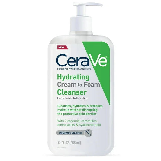CeraVe Hydrating Cream-to-Foam Cleanser with Hyaluronic Acid, 12 fl oz - Exotic Pro