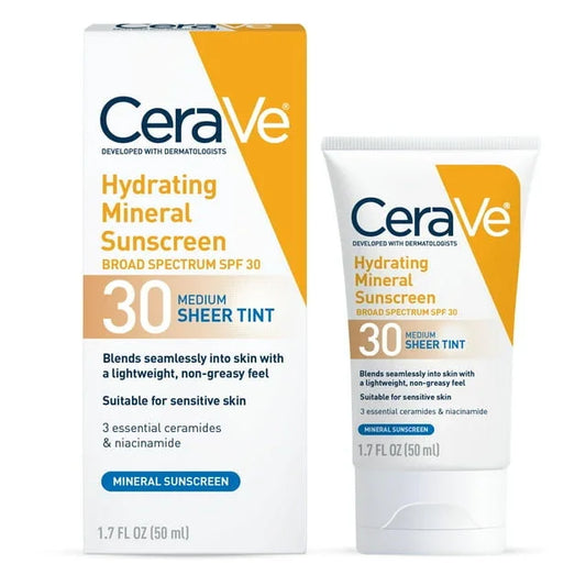 CeraVe Hydrating Mineral Sunscreen, Sheer Tint Facial SPF 30, 1.7 fl oz. - Exotic Pro