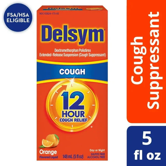 Delsym 12 Hour Cough Relief Liquid for Adults, Orange Flavor, 5 fl oz - Exotic Pro