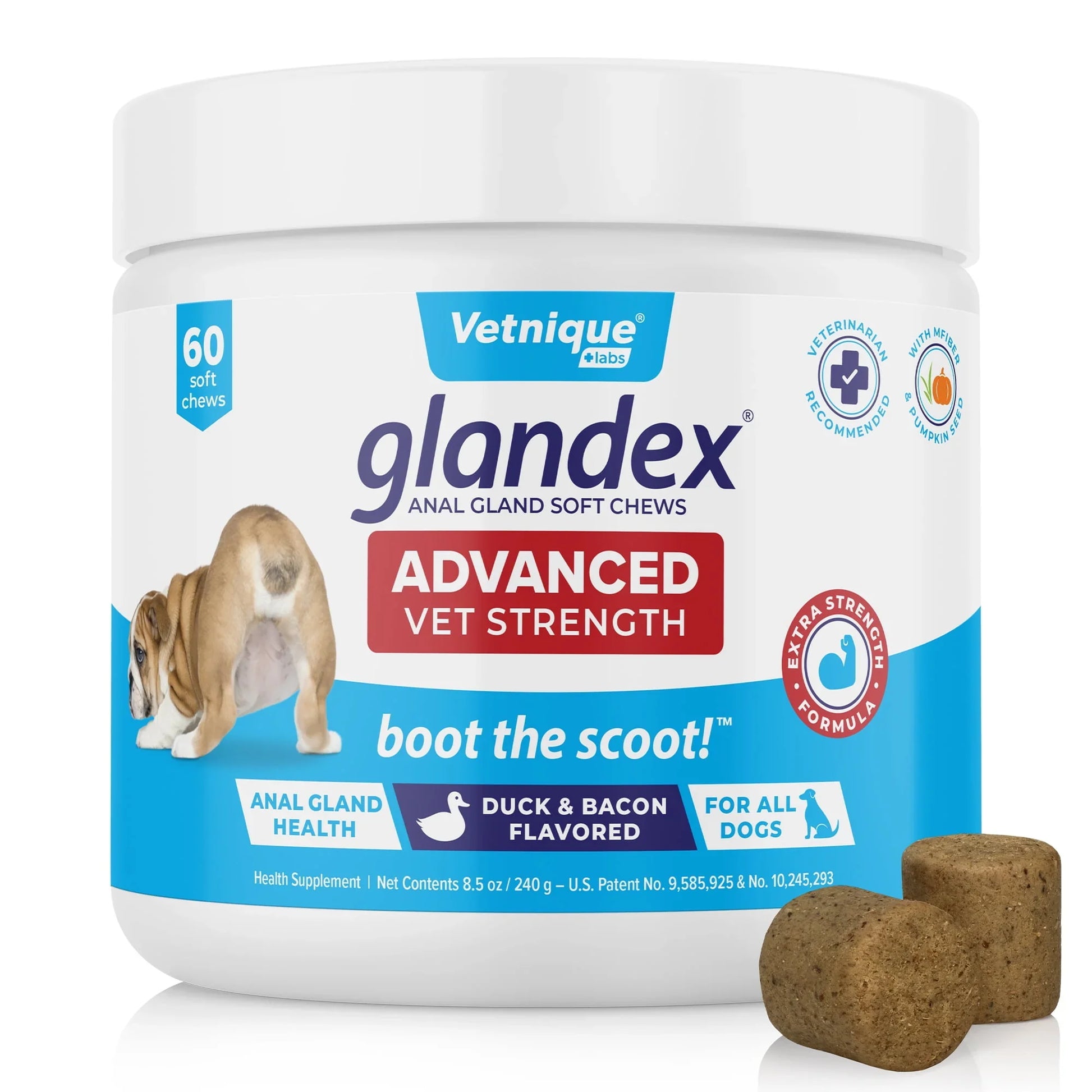 Vetnique Labs Glandex Advanced Vet Strength Soft Chews, Duck & Bacon Flavor, 60ct, 8.5oz - Exotic Pro