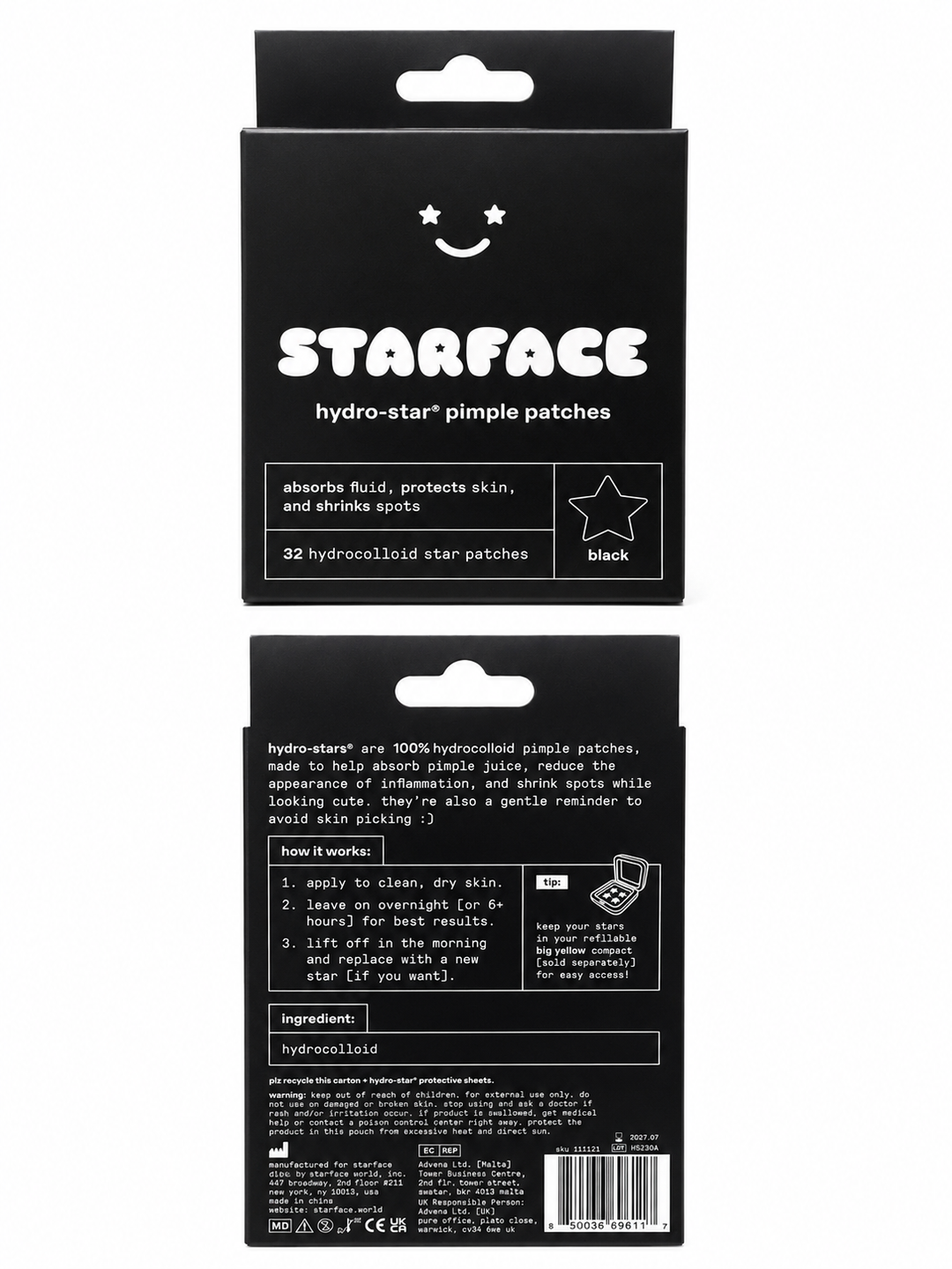 Starface Black Hydro-Star Pimple Patches, 32-Count, All Skin Types