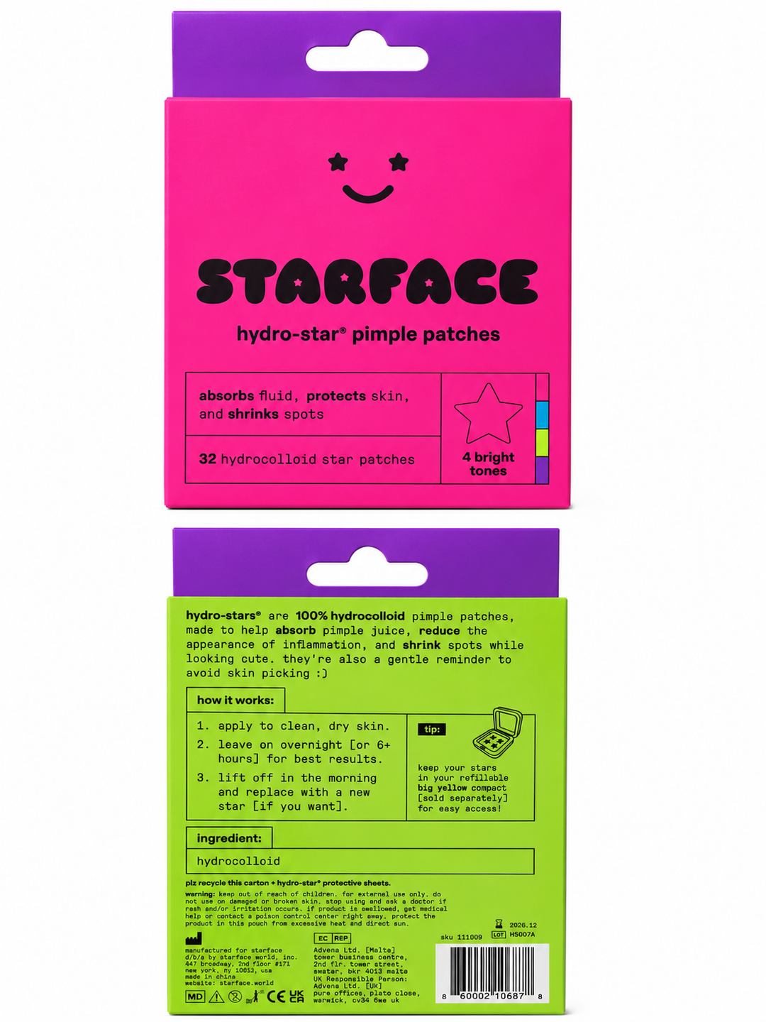 Starface Hydro-Stars Party Pack Pimple Patches – 4 Colors, 32 Count