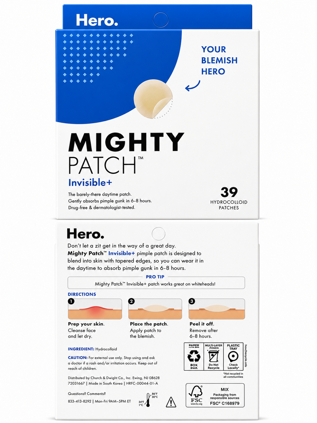 Mighty Patch™ Invisible+ Hydrocolloid Acne Pimple Patches, 39 Ct – Hero Cosmetics