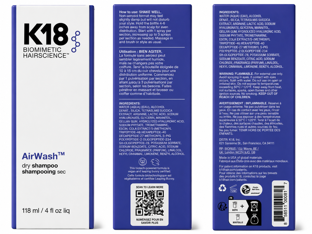 K18 Biomimetic Hairscience AirWash Dry Shampoo – 4 oz / 118 mL
