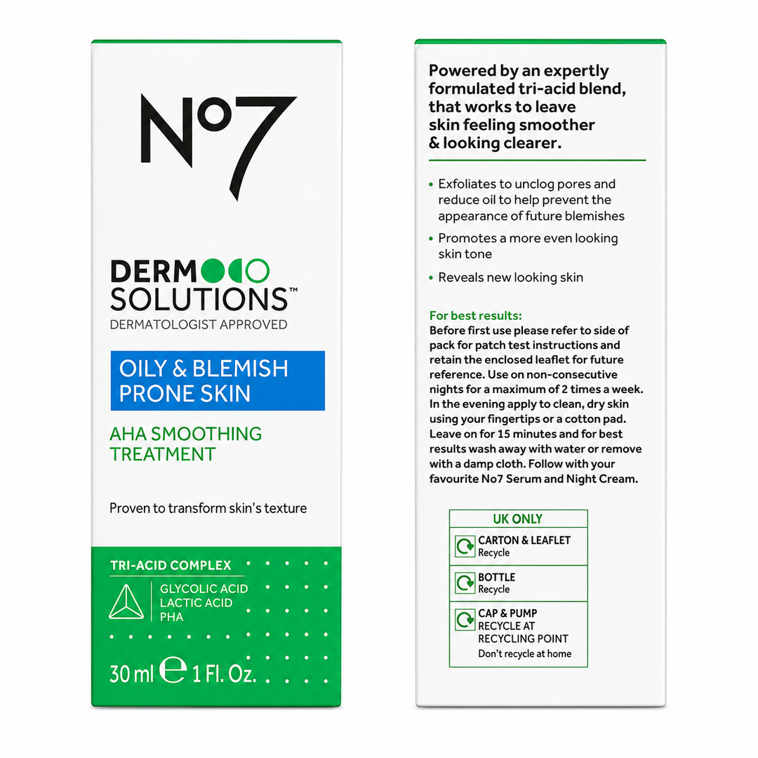 No7 Derm Solutions AHA Smoothing Treatment for Oily Skin – 1oz