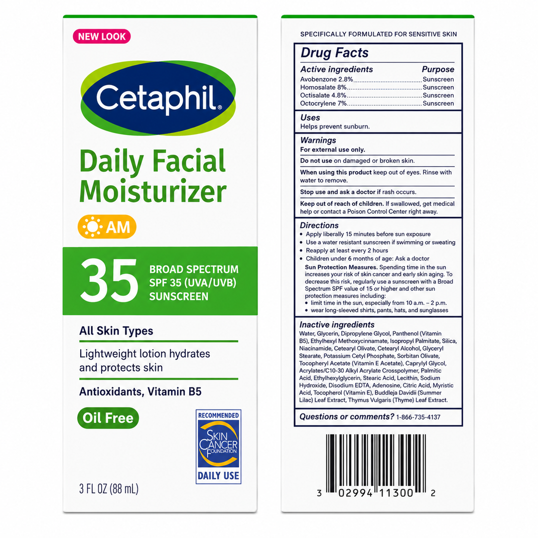 Cetaphil Daily Oil Free Face Moisturizer with SPF35, For Dry or Oily Combination Skin, 3oz