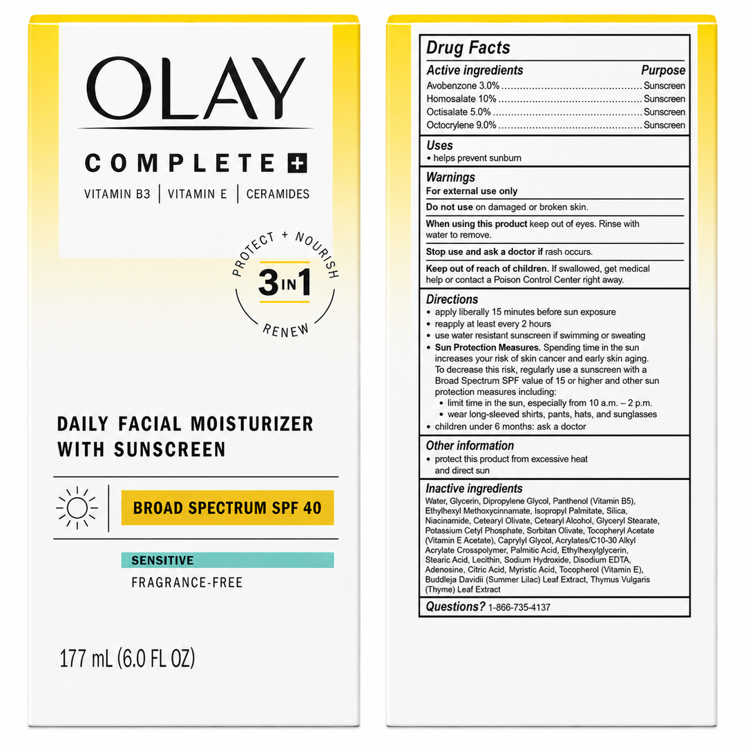 Olay Skincare Complete Plus SPF 40, Hydrating Facial Moisturizer, for Sun Protection, 6 fl oz