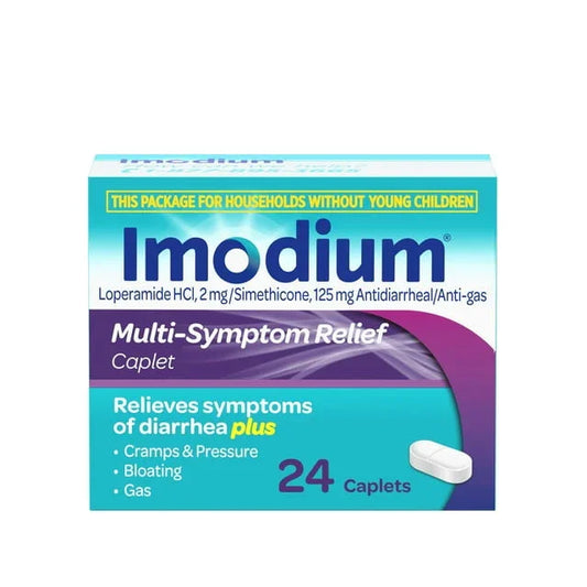 Imodium Multi-Symptom Relief Caplets 24 Ct | Diarrhea & Gas Relief Formula - Exotic Pro