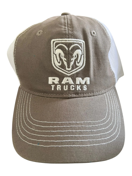 Dodge Ram Logo Trucker Snapback Hat - Brown & White Mesh Adjustable Cap