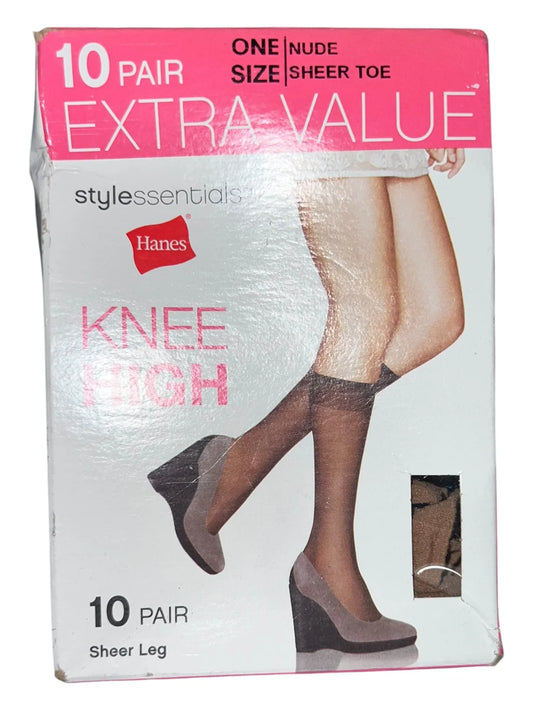 Hanes Women's Sheer Knee High Stockings - Nude, Reinforced Toe, 10 Pairs