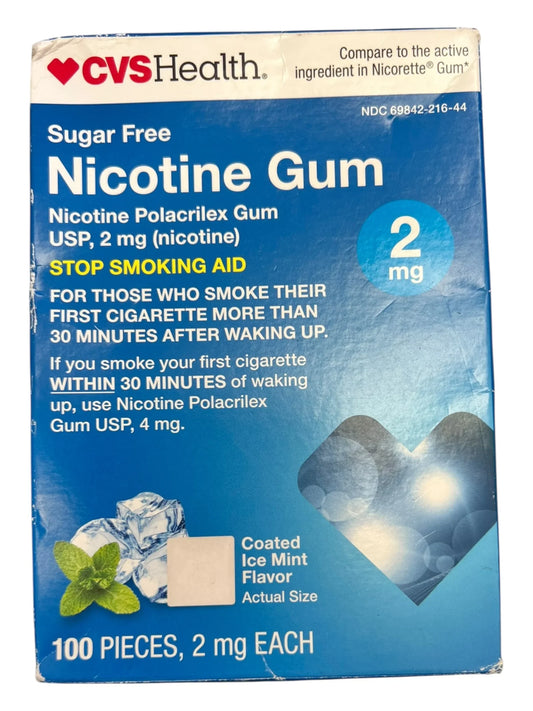 CVS Nicotine Gum 2mg Ice Mint – 100 Pieces, Sugar Free