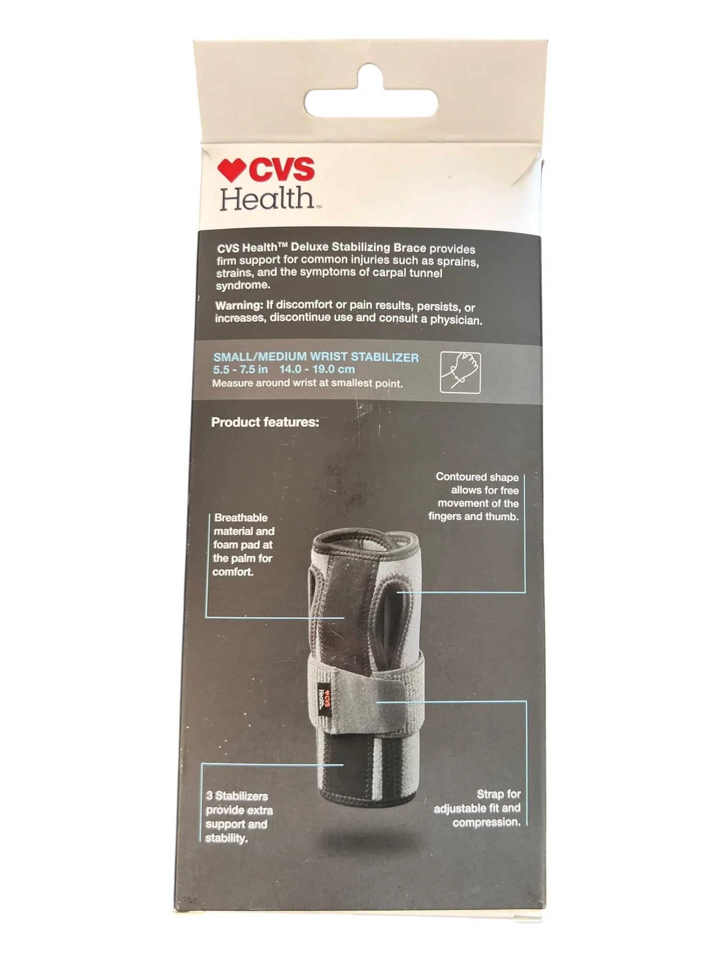CVS Health Deluxe Wrist Brace – Firm Support, S/M Size, Stabilizing