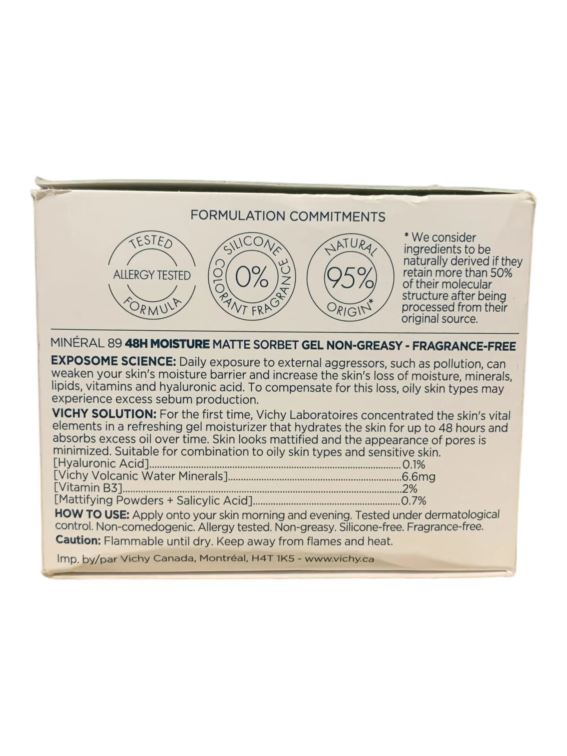 Vichy Mineral 89 48H Moisture Matte Sorbet, Oil-Free Hydrating Gel, 1.69oz - Exotic Pro