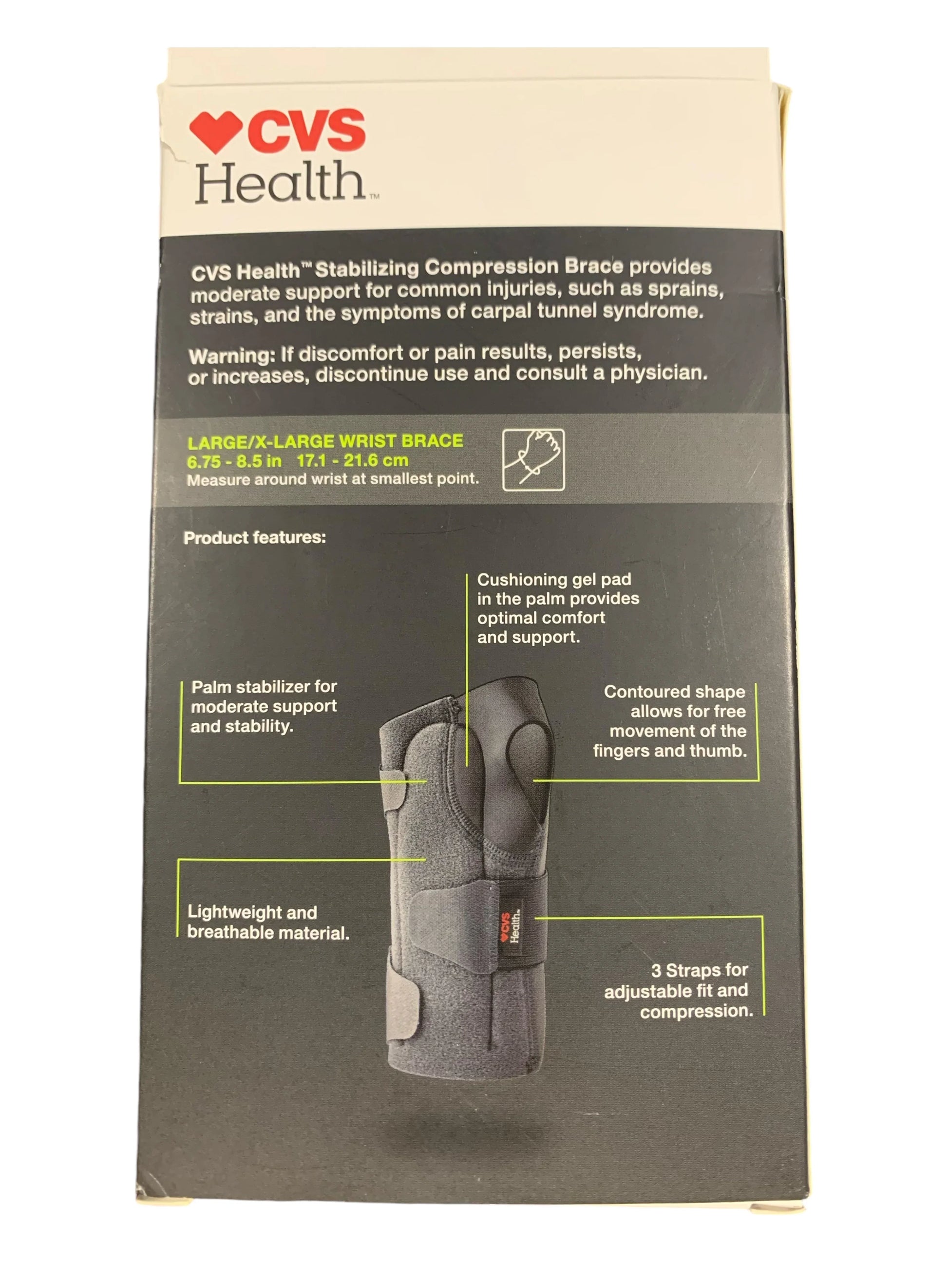 CVS Health Stabilizing Wrist Brace, Moderate Support – Size LG/XL, Right Wrist - Exotic Pro